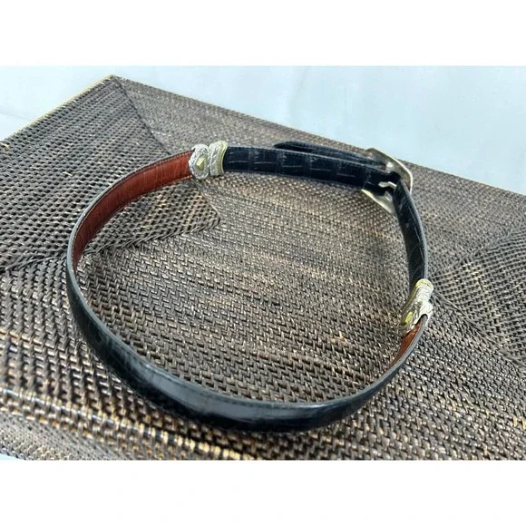 Brighton Reversible Belt Women's Brown/Black Croc Leather Gold Metal Buckle 30 - Picture 3 of 7